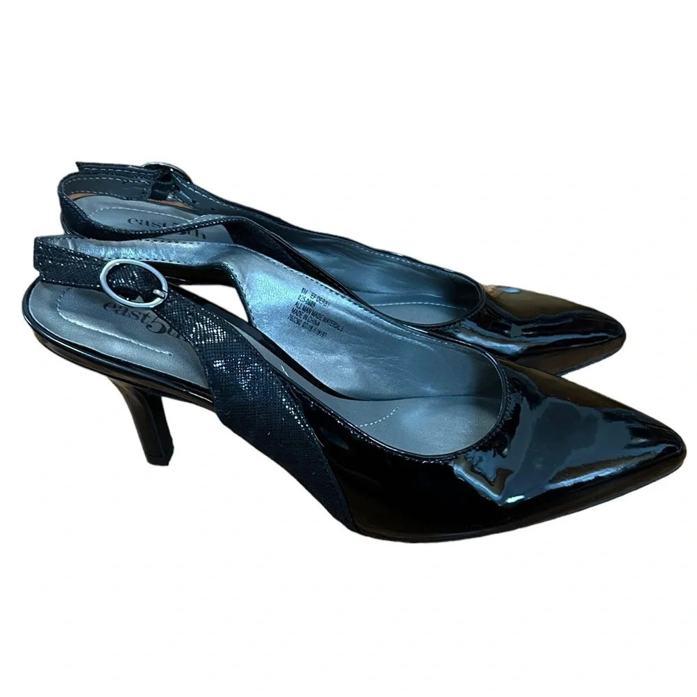 EAST 5TH BLACK PATENT SLINGBACK HEELS